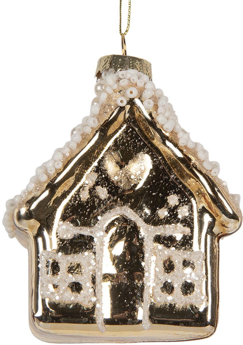 Clayre & Eef Kersthanger Huis 7x7x9 cm Goudkleurig Glas
