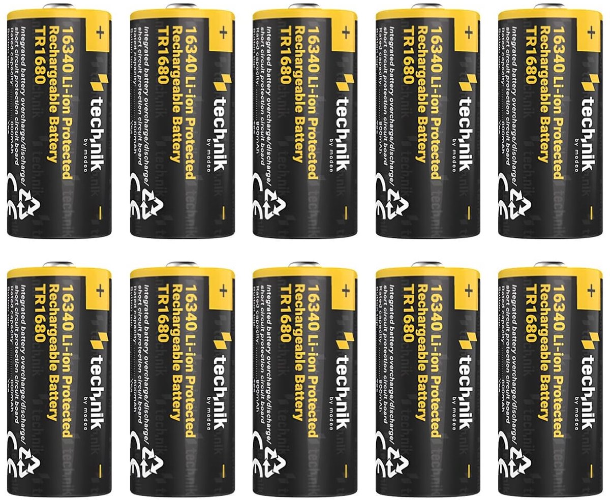 Technik Oplaadbare Lithium Batterij - Li-ion - 16340 / RCR123 / TR1680 - 800mAh - 3.7V - 10 stuks