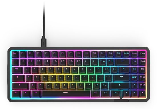 NZXT Function Elite MiniTKL Zwart - Bedraad - Magnetisch mechanische switch - ANSI - NZXT Swift Optical - PBT - Qwerty US Internationaal - Zwart
