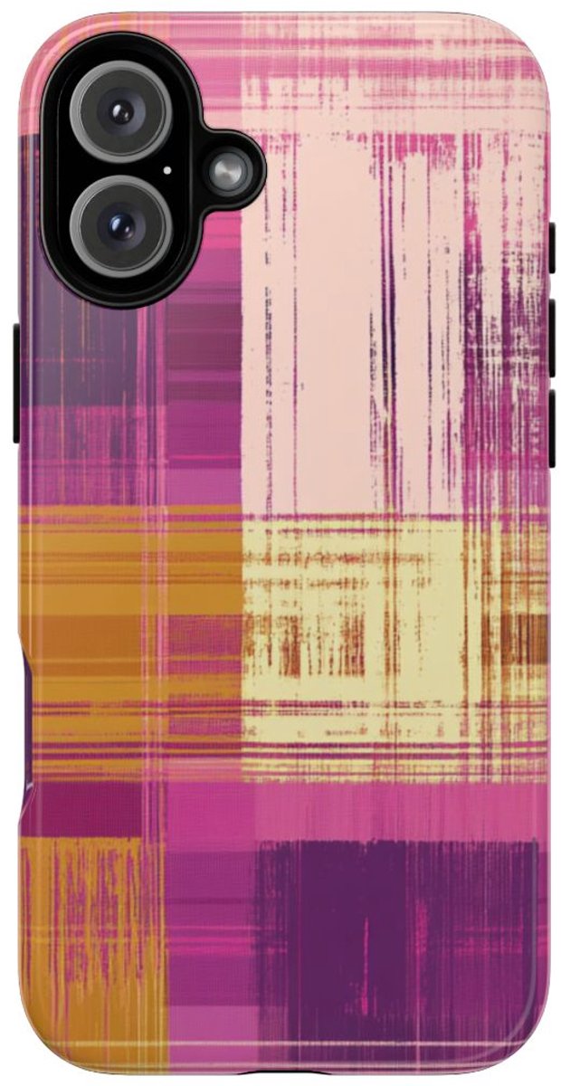 Abstract Paars-Gouden Ruitpatroon – Telefoonhoesje Geschikt voor iPhone 16 Plus