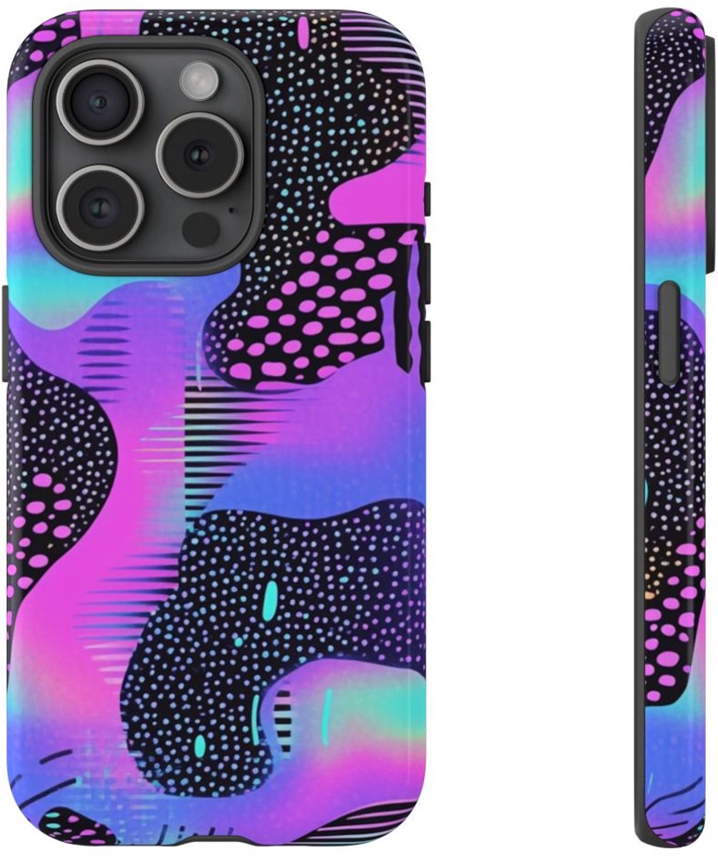 Abstract Neon Vaporwave Patroon – Telefoonhoesje Geschikt voor iPhone 15 Pro