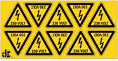 Autocollant d'avertissement de tension électrique de 230 volts - 2,5 cm - 10 pièces par feuille