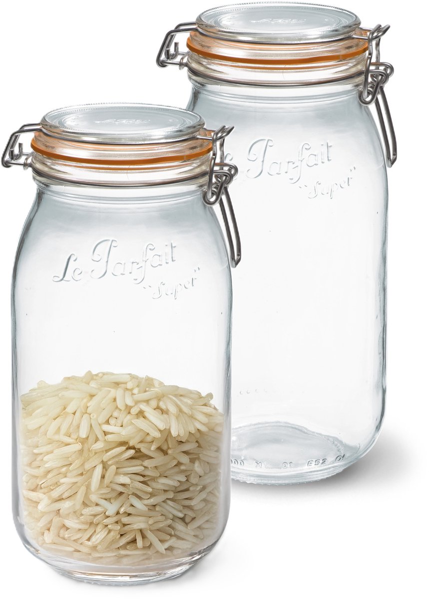 Le Parfait Voorraad/weckpot - 2x - glas - transparant - 25,2 x 8,5 cm - 2 L