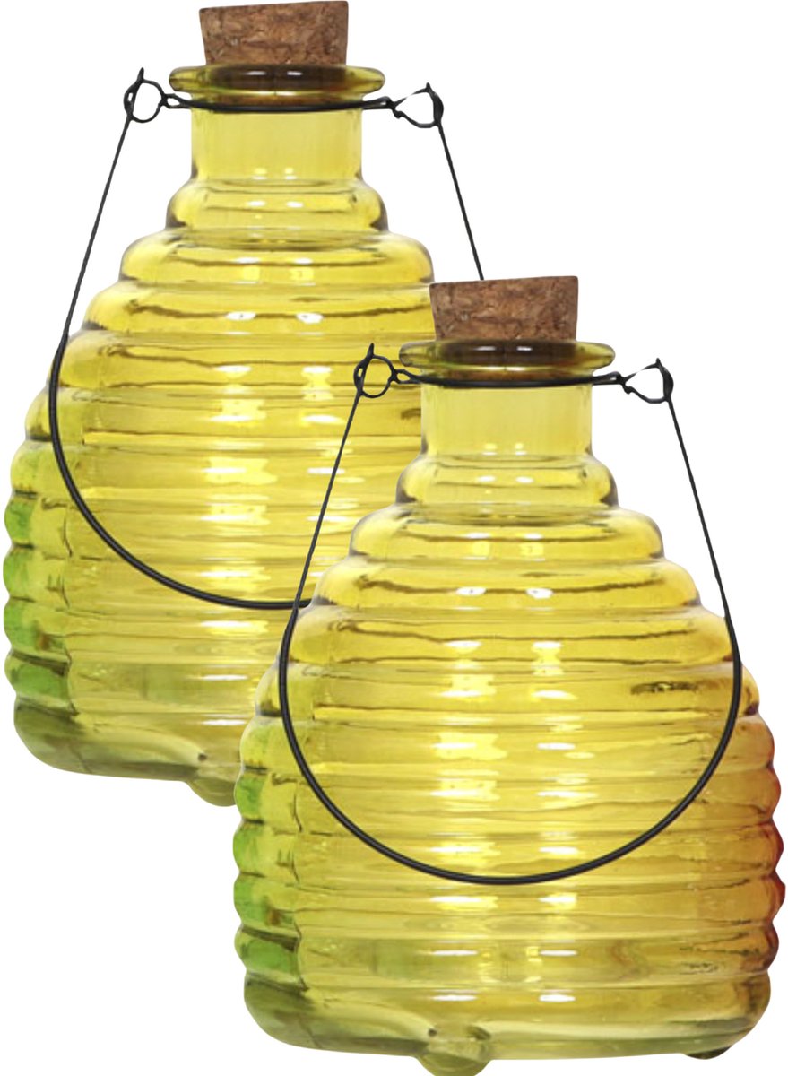 Luance Wespenvanger/wespenval met hengsel - 4x - glas - geel - D13 x H17 cm