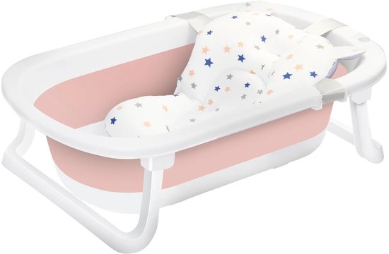 Mila Shop Babybadje - Opvouwbaar babybadje - Voor baby's tot peuters van 0-24 maanden - Draagbaar - Reizen - Multifunctioneel met pasgeboren kussen en antislipkussen - Wit/Roze