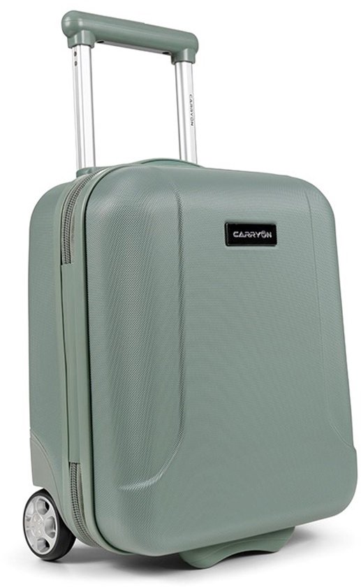 Olijfgroene CarryOn Skyhopper koffer met harde schaal, ritssluiting en handvat.