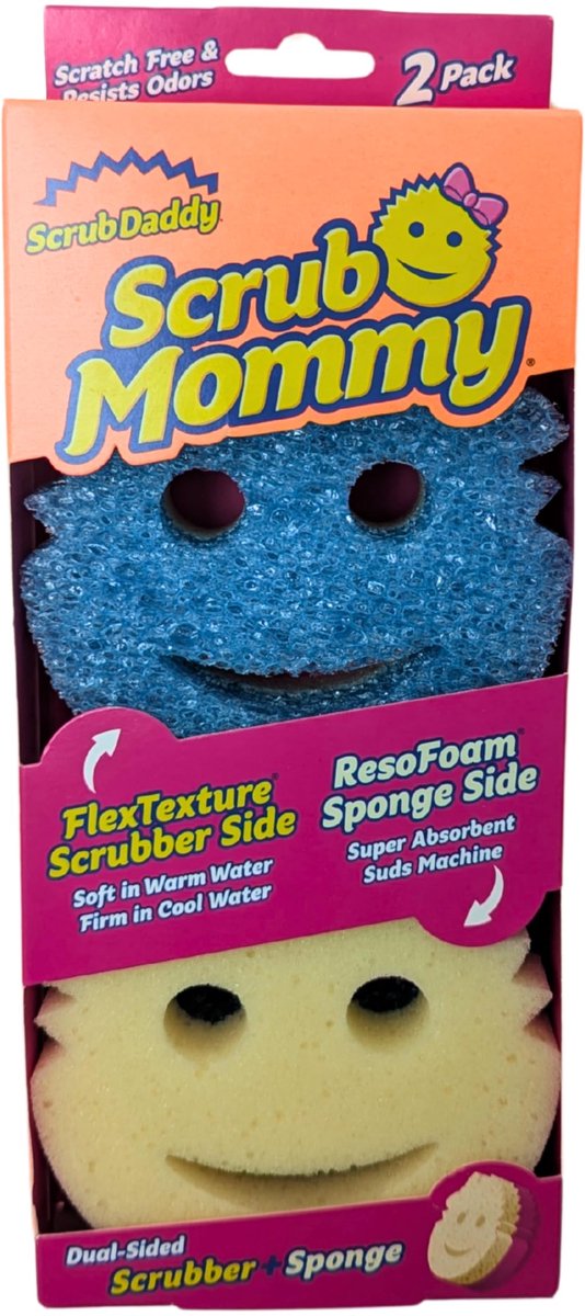 Scrub Daddy Scrub Mommy Reinigingsspons, Schuurspons voor in de keuken, Textuurveranderende reinigingsvloeistof, Krasvrije afwasspons, Geurbestendige Smiley-spons, Afwasspons - 2 stuks blauw
