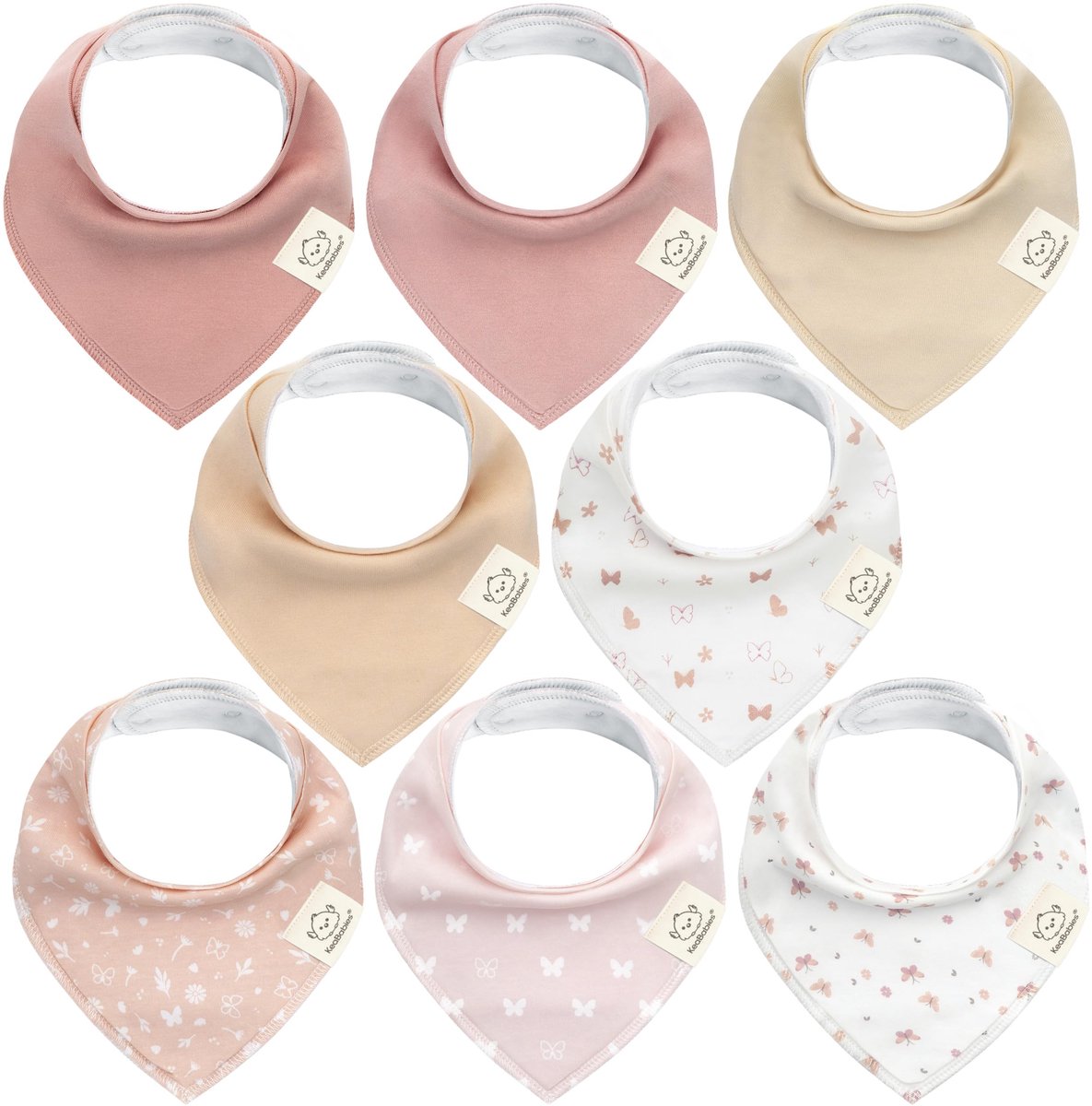 Image of 8-pack babybandana's voor jongens en meisjes - Unisex babybandana's, superabsorberende babybandana's, biologische katoenen babyslabbetjes, babybandana's voor baby's, kwijlslabbetjes (vlinders)