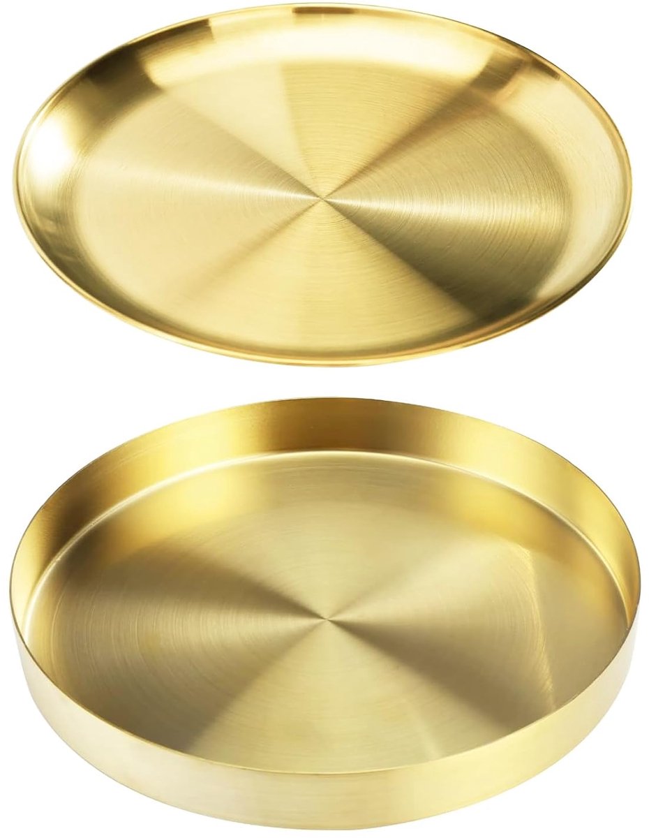 Rond Dienblad van Roestvrij Staal - Decoratief Goud - 2 Stuks - 20 cm