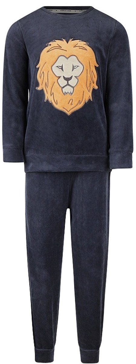 Charlie Choe velours jongens pyjama -Leeuw - Warme winter kinder pyjama - Copy - 140 - Blauw