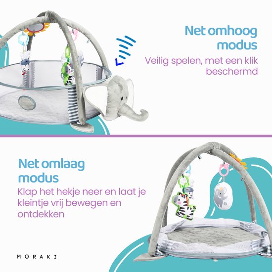 Moraki - Babygym - Olifant Speelkleed 3 in 1 met Ballenbak Dierenhangers en Muziek - Speelmat - Zacht - Vanaf 0 Maanden van Merkloos — afbeelding 3