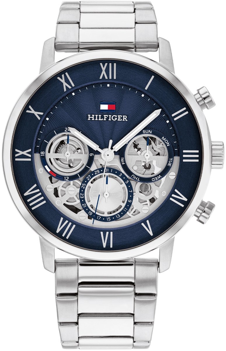Tommy Hilfiger TH1710569 Legend Heren Horloge - Mineraalglas - Staal - Zilverkleurig - 44 mm breed - Quartz - Vouw-Vlindersluiting - 5 ATM (douchen)