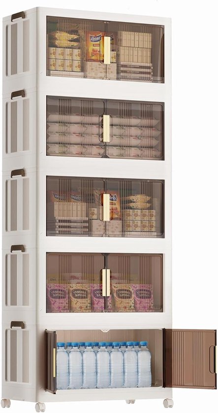 MECOLOR Extra grote opbergbakken van kunststof met deksel, 154L Stapelbare opbergdoos op wielen, Opvouwbare kledingkast opbergorganisator, Opbergunit voor (TL60-3