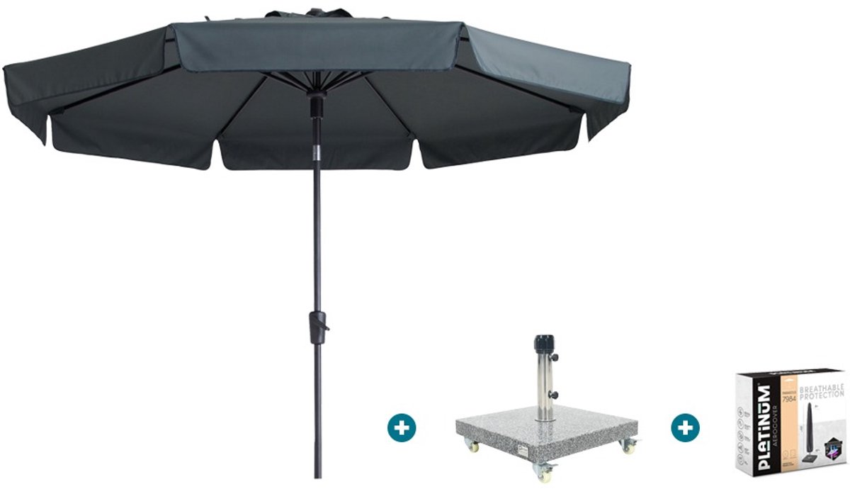Madison Flores Luxe stokparasol Ø300 cm. - Grey met Sevilla voet en hoes