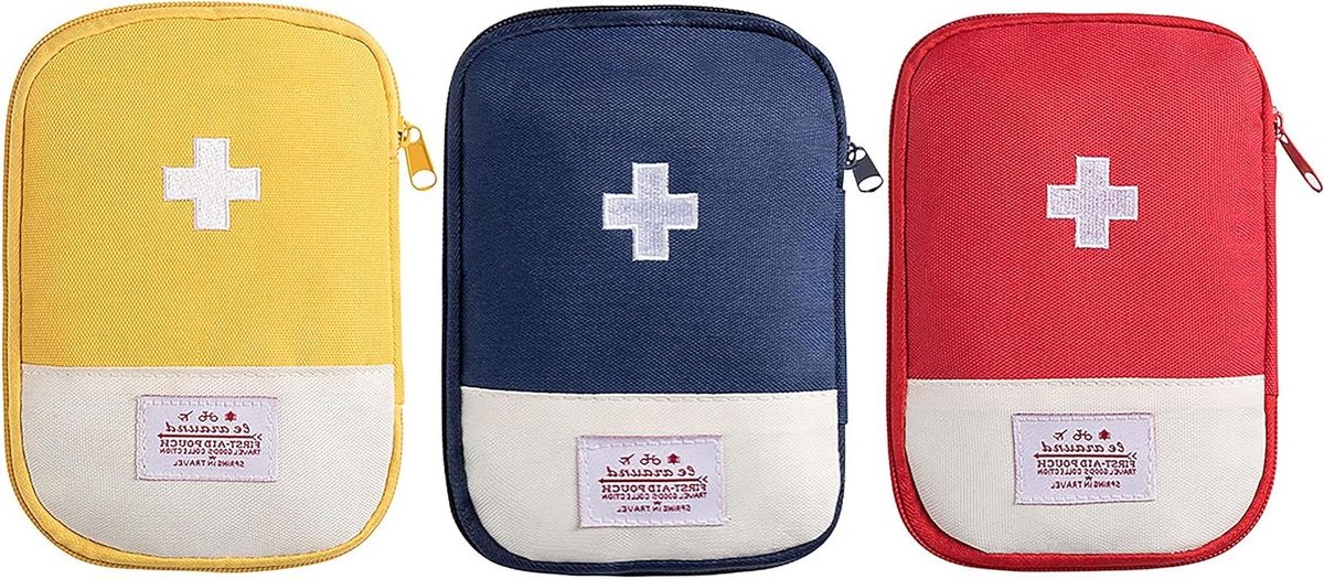 3-delige EHBO-set voor outdoor kamperen, wandelen, sport en redding - Rood, geel en blauw