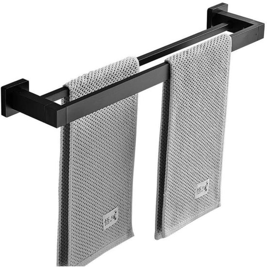 Matzwarte handdoekhouder met dubbele stang - wandmontage - roestvrij staal - RVS - badkamerplank met 2 stangen - badkameraccessoires - 40 cm - zwart