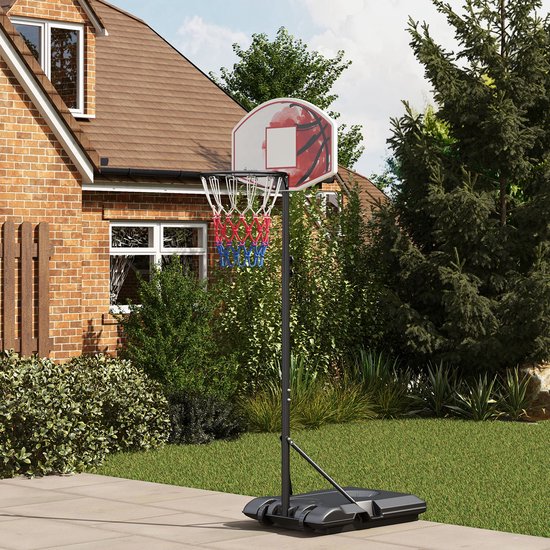 SPORTNOW Basketbalring met standaard - Verstelbare basketbalstandaard met wielen en onbreekbare achterwand - 220-250 cm basketbalbordstandaard - Voor volwassenen - Staal