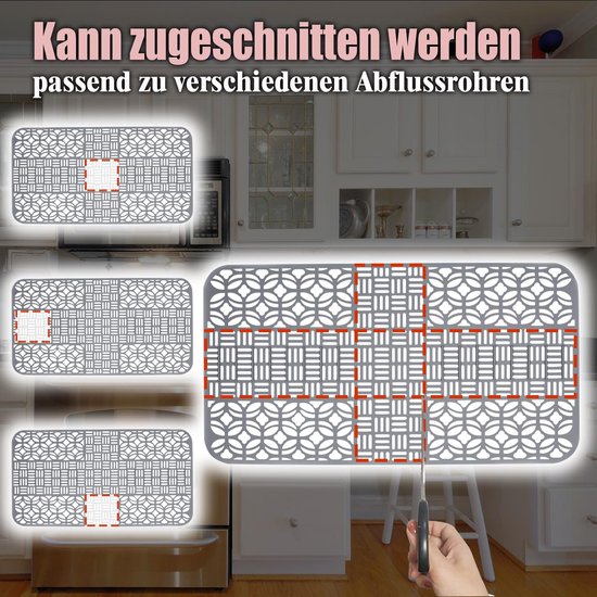 Set van 2 decoratieve gootsteenmat, 30 x 40 cm, antislip bescherming voor keukenspoelbak, afgesneden pvc-spoelbakmat ter bescherming van de gootsteen, wit