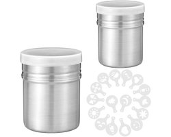 Ibenzoa® 2 Stuks Poedersuiker & Cacaostrooier met 16 Koffiesjablonen - Roestvrij Staal
