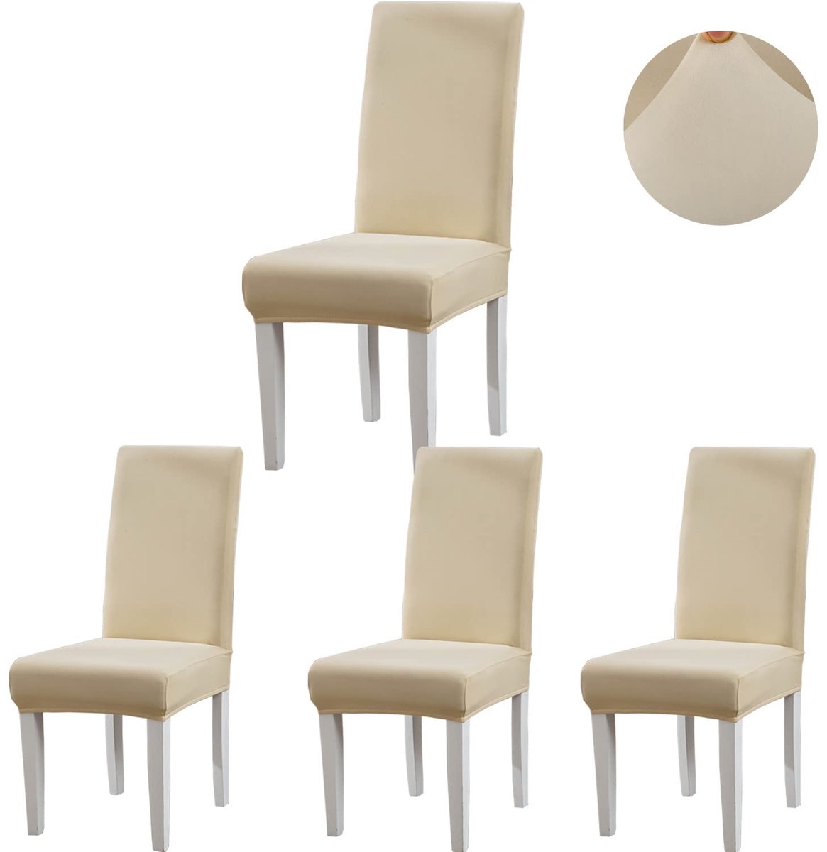 Ibenzoa Set van 6 Stoelhoes Beschermhoezen, Jacquard Stretch, Universele Stoelhoezen voor Eetkamer & Hotel champagne