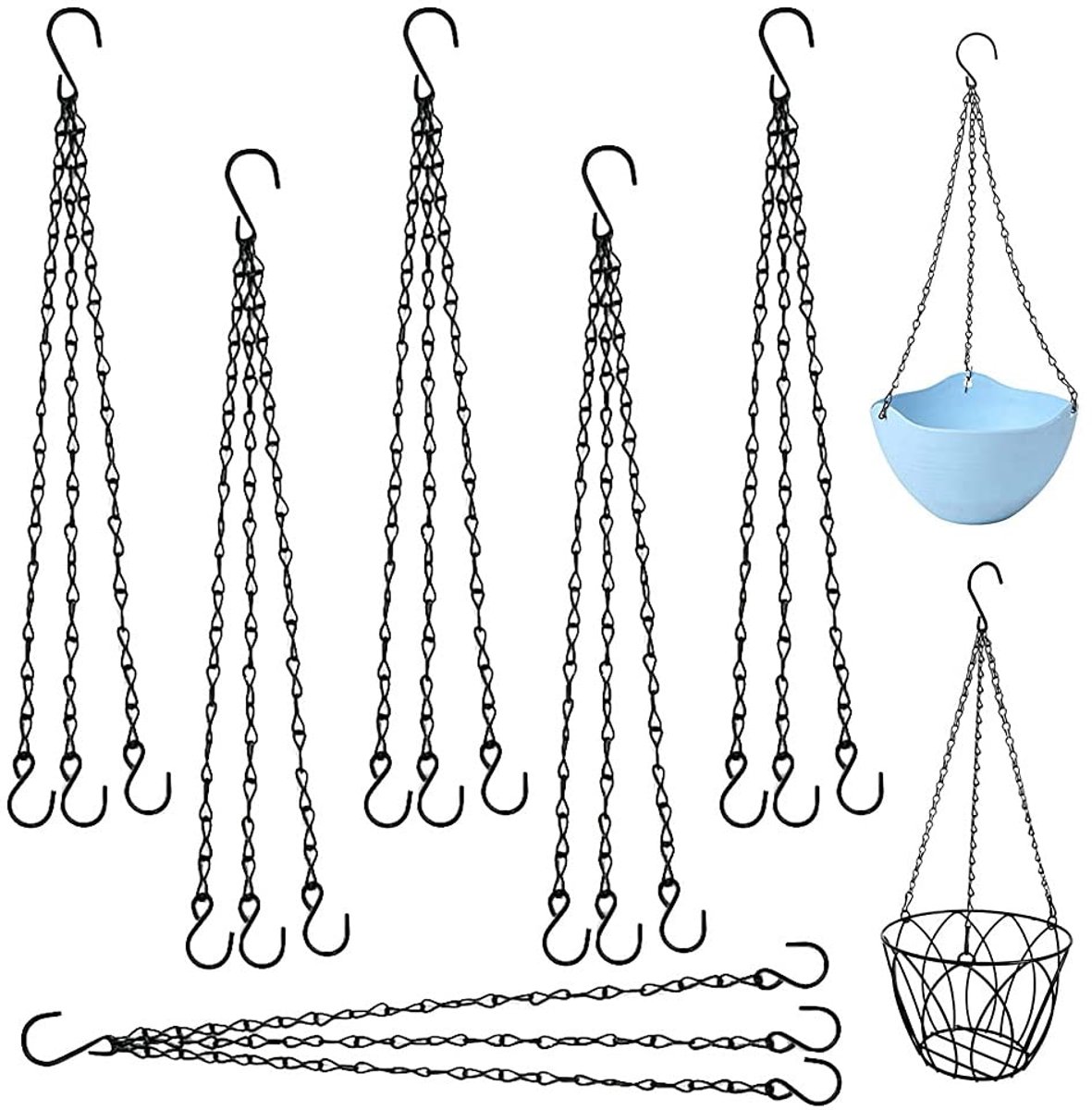 Ibenzoa® Metaal Ketting voor Bloempotten - 6 Stuks, Zwart, met S-Haken