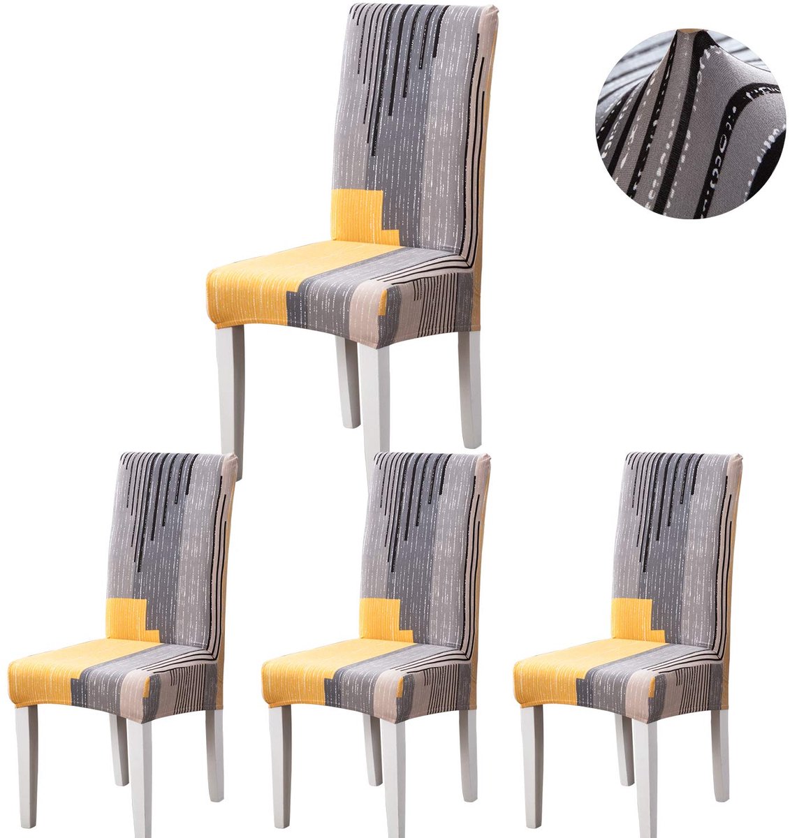 Ibenzoa® Stoelhoezen Set van 4, Stretch Overtrekken, Grijs & Oranje, Voor Eetkamer & Feest