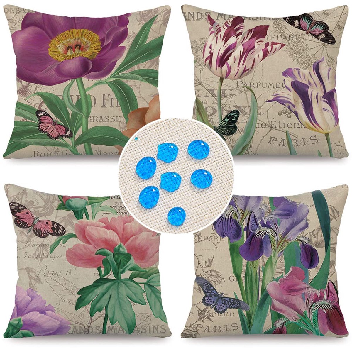 Ibenzoa® Waterdichte Kussensloop Lente - 4 Stuks 45x45cm - Bloemdecoratie Outdoor