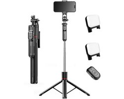 Statief telefoon-tripod smartphone-statief telefoon met lamp-67 inch opvouwbare telescopische Bluetooth selfie stick statief/monopod - met dubbele LED-lamp, afstandsbediening - compatibel met elke telefoon en camera