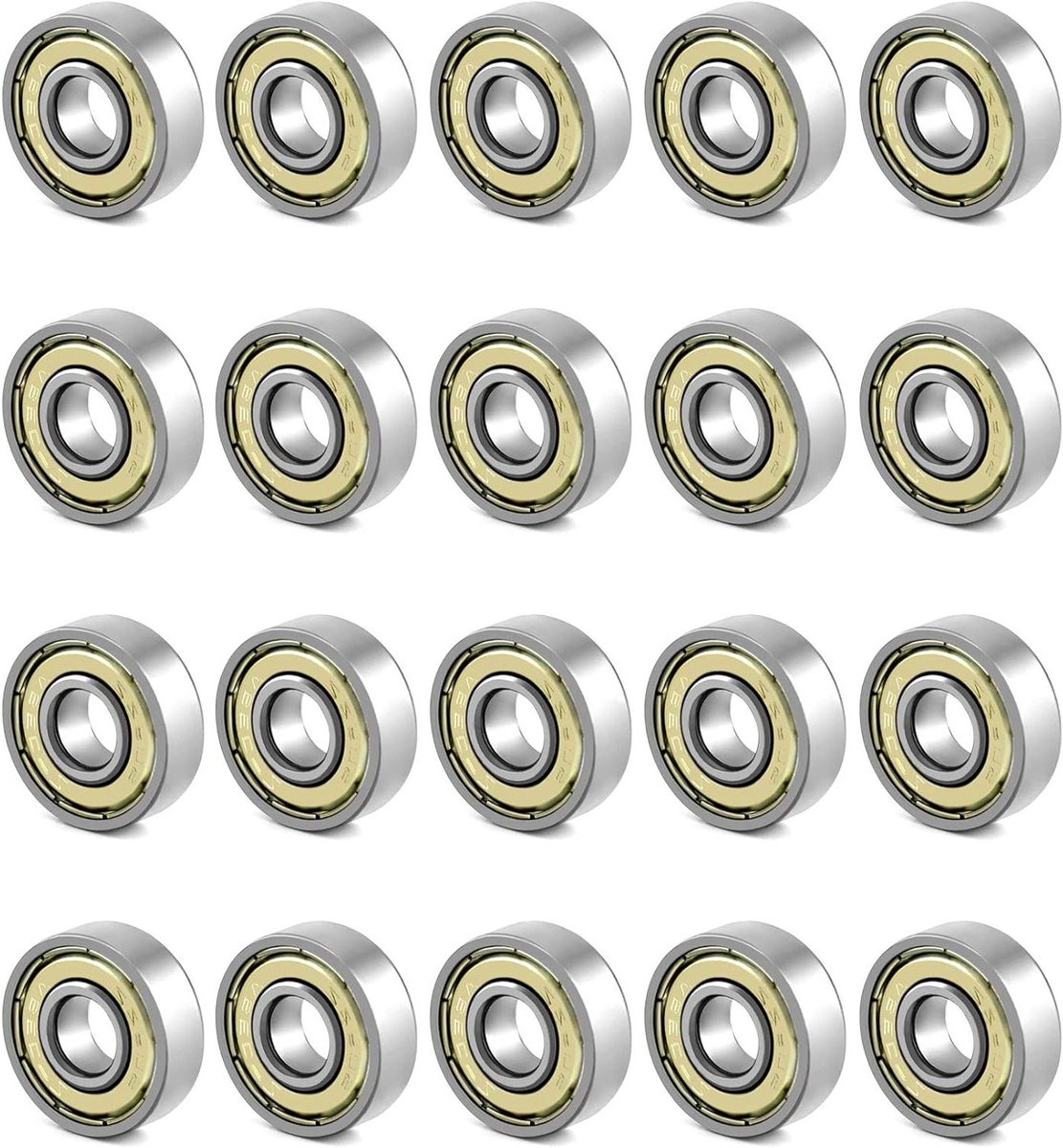 Pack van 20 608zz kogellagers | Metalen dubbel afgeschermde miniatuur diepgroef kogellagers voor skateboards, scooters en inline skates | 8mm x 22mm x 7mm