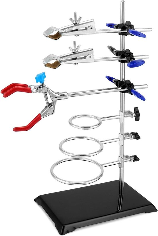 NICCOO Laboratoriumstandaard, laboratoriumstatiefset, metalen houder, ondersteuning, laboratoriumstandaard, houders, 600 mm, staaf, vingerklemmen, statiefring, plaatset, klem voor laboratorium