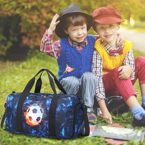 Sac De Sport Enfant Garçon Avec Compartiment Chaussures Et Humide - Sac De Gym Football Bleu Pour Ados, Bain Et Voyage