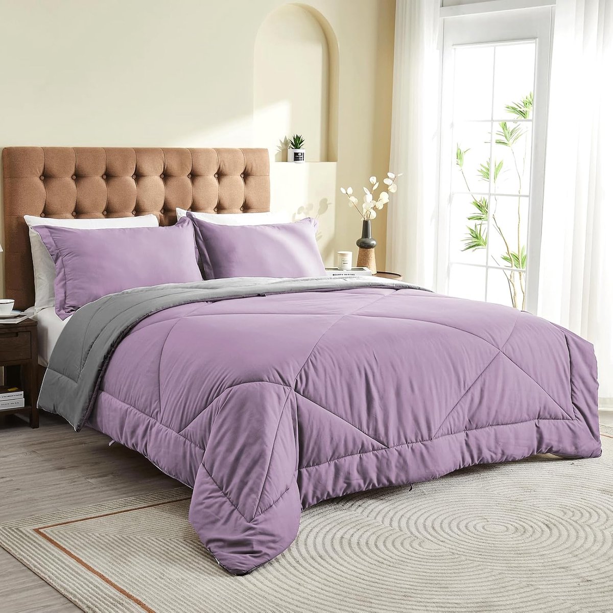 Comfortabele Omkeerbare Zomer Dekbed 240x220 cm met Microvezel Vulling in Paars/Grijs