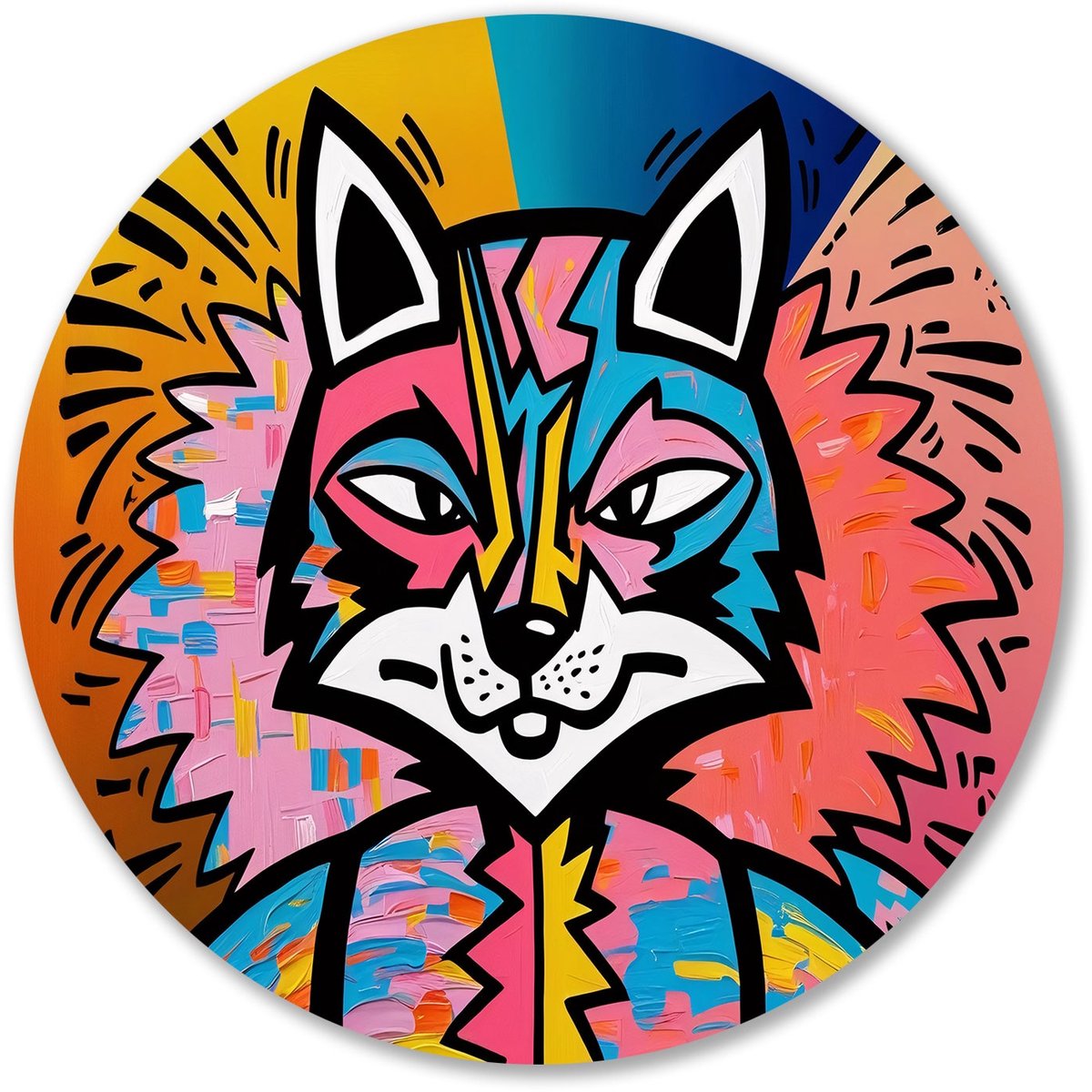 Kleurrijke vos in pop-art stijl - Dier schilderij rond - Wandpaneel vos - Pop Art - Forex schilderij - Bohemian wandkunst - muurcirkel forex 80x80 cm