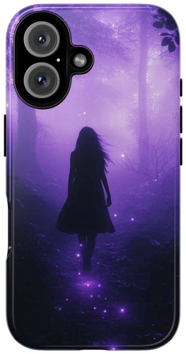 Silhouet in Gloeiend Paars Bos – Telefoonhoesje Geschikt voor iPhone 16