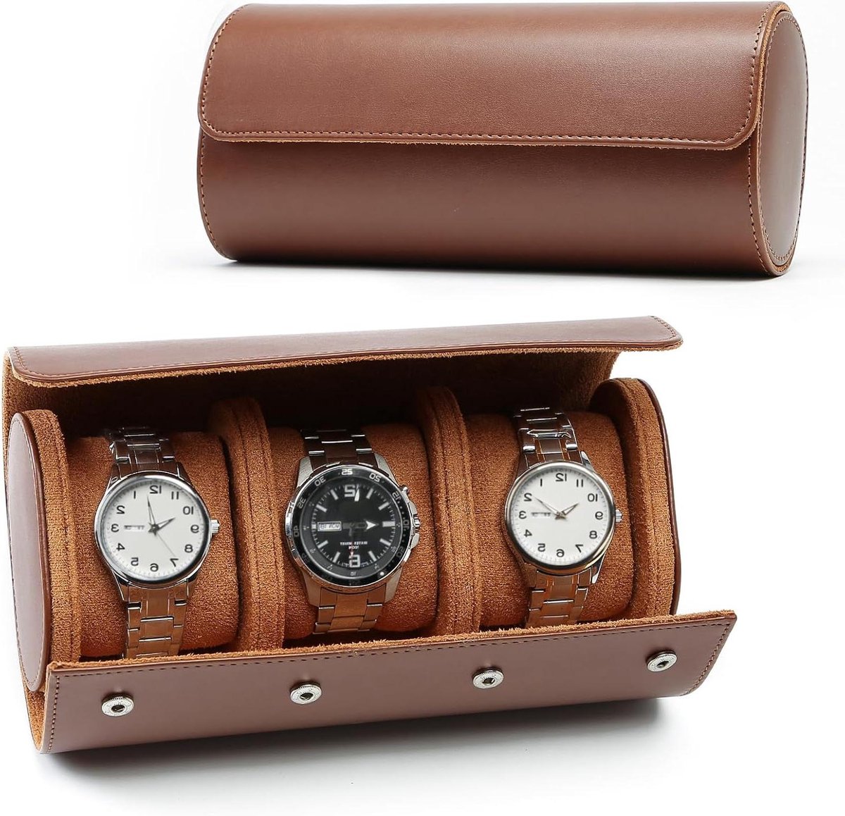 Allecto Plus - Luxe opbergdoos voor 3 horloges | PU-lederen horlogedoos in het bruin | Organizer en display voor mannen en vrouwen | Horlogebox cadeau voor Kerstmis, Nieuwjaar en verjaardag