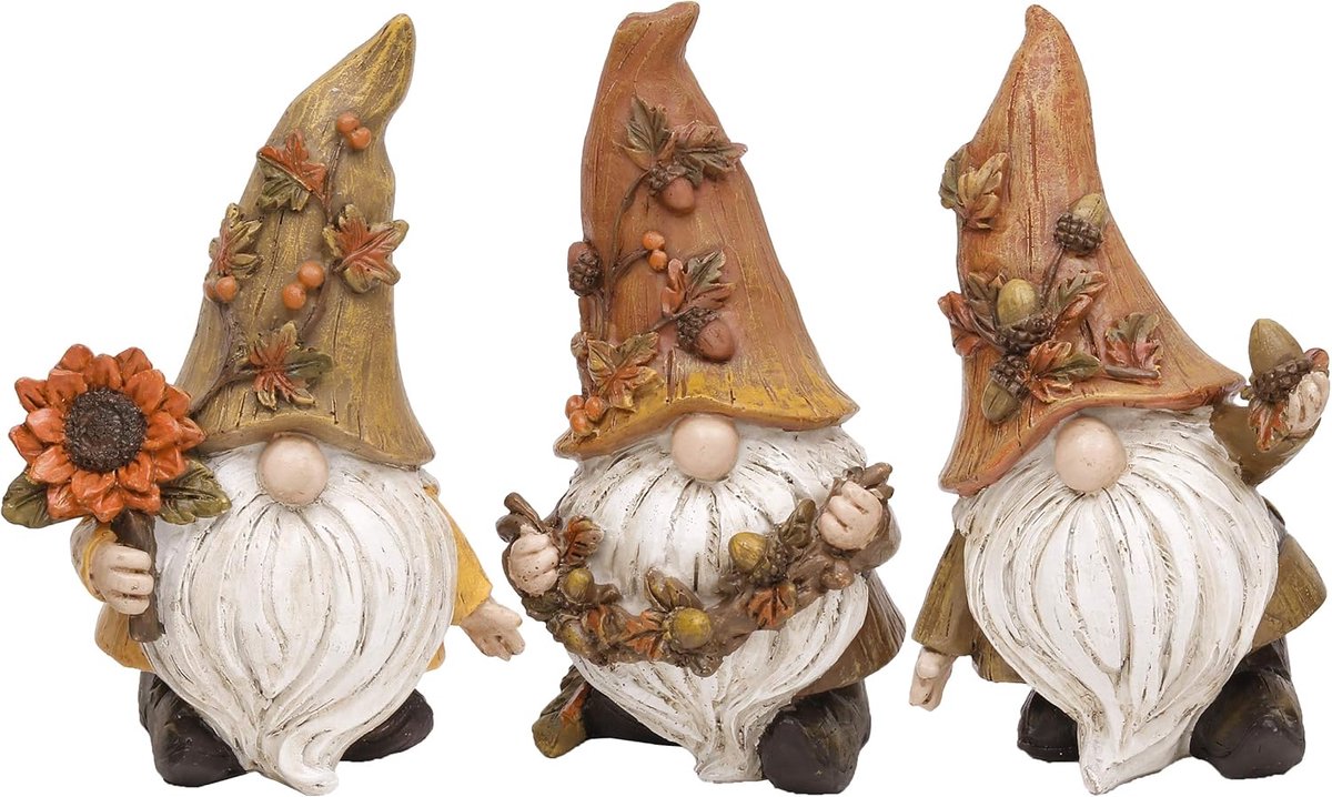 Herfstkabouters tafeldecoratie set van 3 herfstdecoraties voor thuis - hars tuinkabouters beeldjes voor binnen buiten - Halloween Thanksgiving-decoraties 5 inch