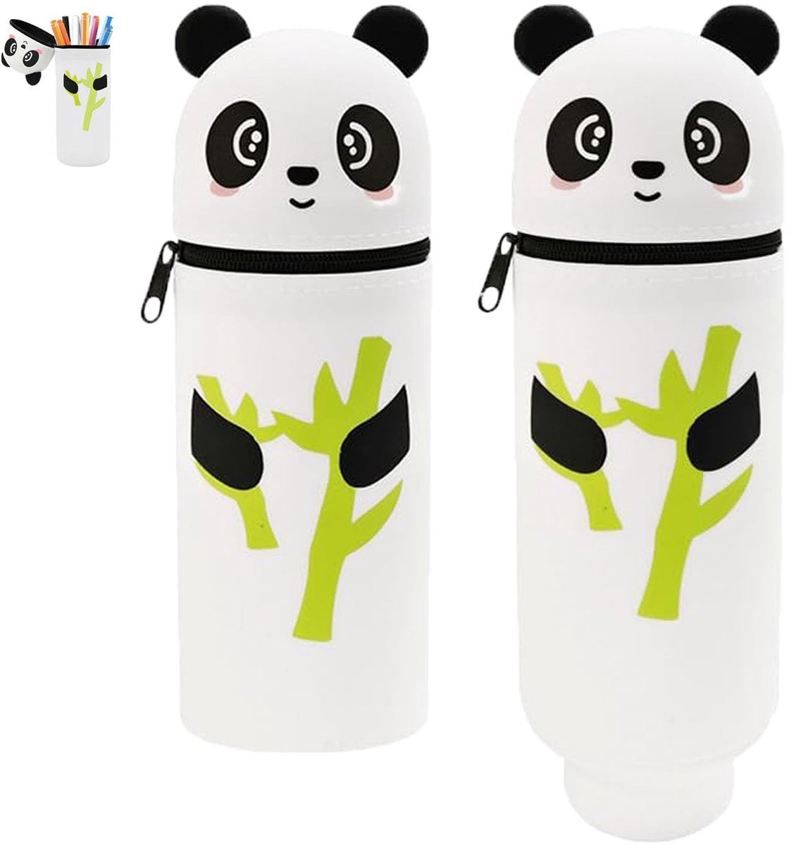 TaiXinYuly 2-in-1 siliconen etui - Panda, wasbeer, zachte siliconen etui voor pennen, etui en pennenhouder, dierenetui, etui, kawaii etui (panda)