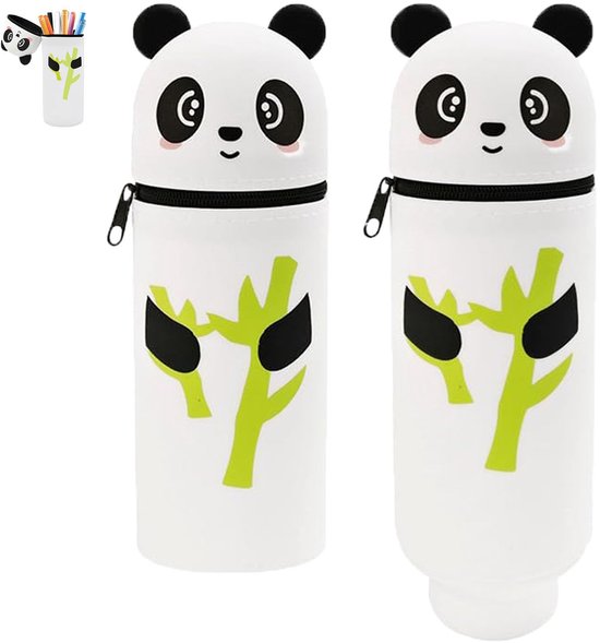 Kawaii 2-in-1 etui van zachte siliconen, verticale siliconen etui, ritssluiting van siliconen, voor kinderen, verschillende kleuren en stijlen, Grijze kat, S, etui