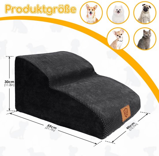 Trhillsbrad Brede hondentrap voor bij het bed, 4 treden, 50 cm hoog, voor honden, hondenopstapje met hoge dichtheid, schuim, huisdiertrap, wasbare hoes en antislipbodem, 40 x 70 x 50 cm