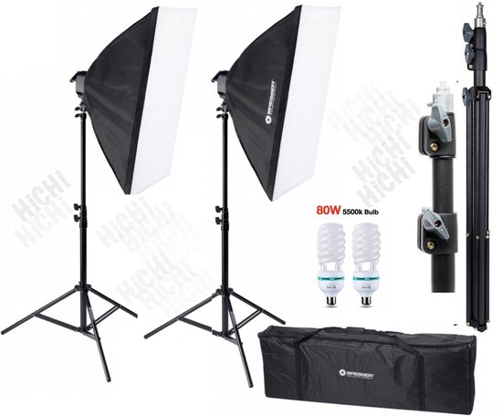 Foto: Hichico softbox studiolamp studiolamp 50x70cm studioflitser fotolamp fotografie camera licht softboxen fotografie foto studio verlichting kit incl draagtas professionele statief en lamp 130w 1set 2pcs
