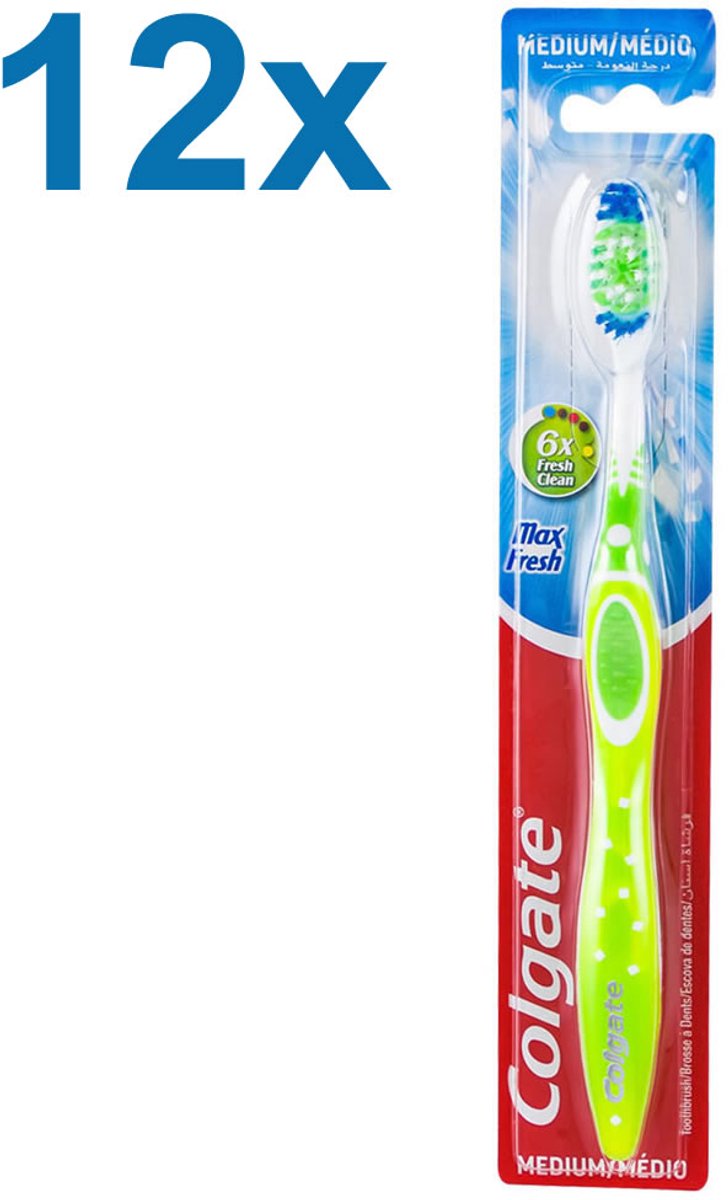 Colgate Max Fresh Tandenborstel – Medium – 12 Stuks – Frisse Adem - Voordeelverpakking