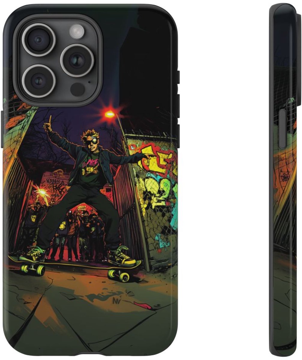 Skateboardtruc in de Nacht met Graffiti – Telefoonhoesje Geschikt voor iPhone 15 Pro Max