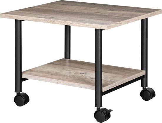 HOOBRO Mobiele printerstandaard, drielaagse printerwagen met opbergplank, in hoogte verstelbare machinewagen op wielen, projectorwagen, industriële stijl op kantoor, thuiskantoor EBG03PS01