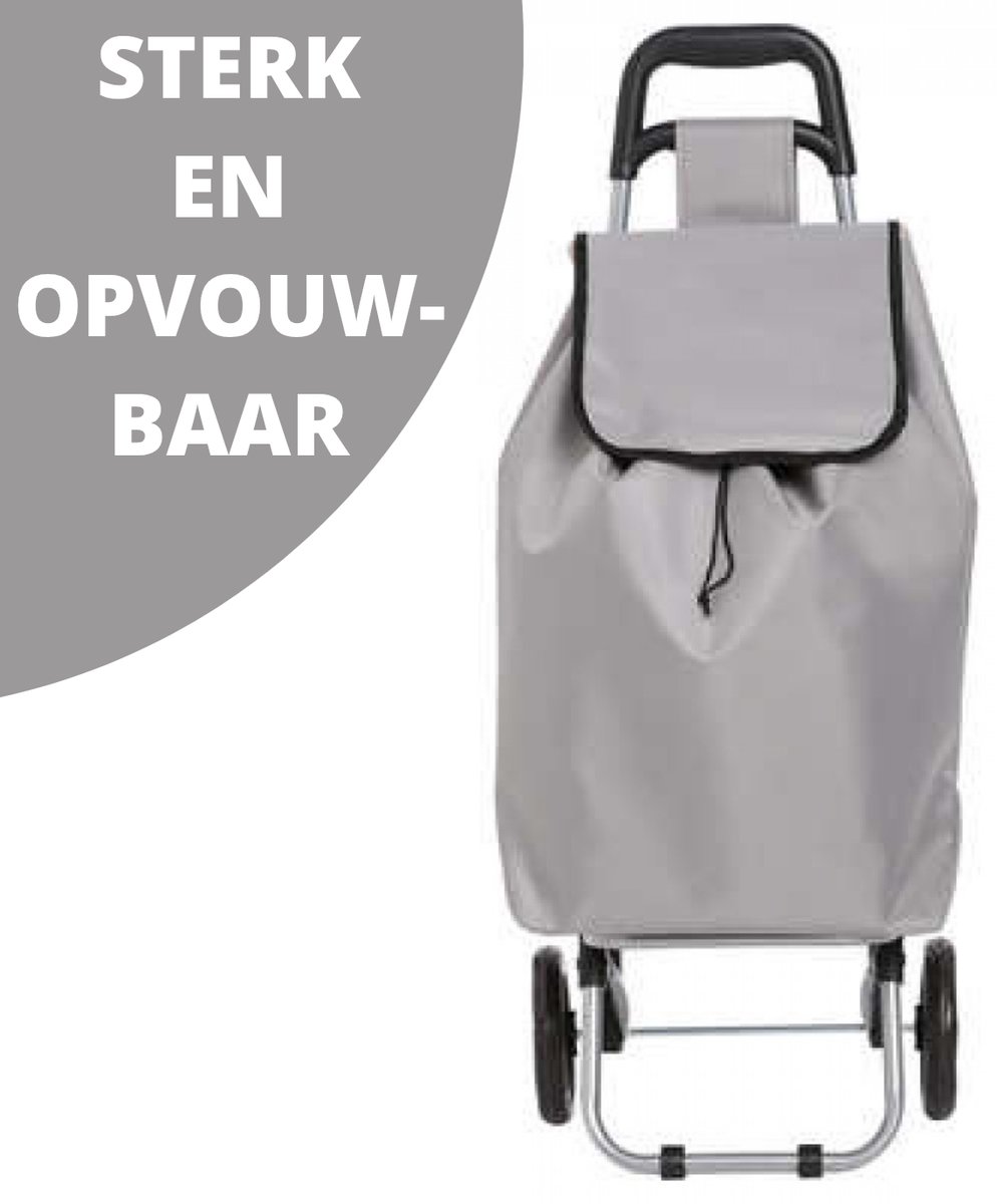 ESTARK® Plooibare Boodschappentrolley - Opvouwbare boodschappenwagen - Afneembare boodschappentas - Waterafstotend - Zwart boodschappenkar - Inklapbaar - Trolley grijs