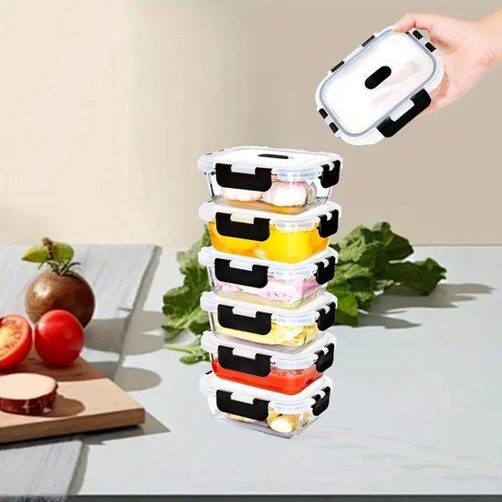Set van glazen voedselcontainers - 18 stuks (9 containers, 9 deksels) - waterdicht, vaatwasmachinebestendig, magnetron- en diepvriesbestendig - BPA- vrij, FDA-gecertificeerd, FSC