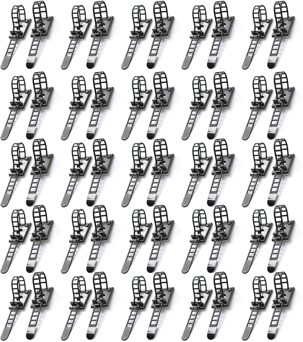 EXCITAT Kabelbinders - Kabelclips - Verstelbare nylon kabelbinders - Zelfklevende achterkant - Ideaal voor thuis, op kantoor en in de werkplaats - 50 stuks