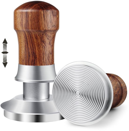Tamper à Café à Ressort HOLIHOKY De 54 Mm, Auto-nivelant, Pression Constante De 13,6 Kg, Pour Barista Sauge, Base En Acier Inoxydable, Wulnut Tasseur Café Auto-nivelant Poignée Noyer Sage