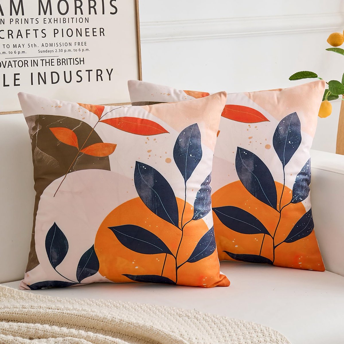 Unyqoos Kussenhoezen Set van 2 Boho Stijl Abstracte Bladeren 45x45 cm voor Bank en Slaapkamer Groene bladeren