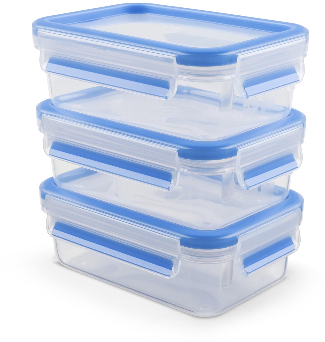 EMSA Clip & Close voedselcontainerset, rechthoekig, 3 x 0,55 L, opbergdozen, 100% lekvrij, vaatwasser-, vriezer- en magnetronbestendig, transparant, blauw, Made in Germany, N10312