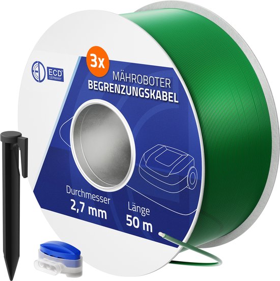 50m Robotmaaier Grensdraad Universeel – Robuust, Weerbestendig, Inclusief 12 Klemmen & 200 Haringen
